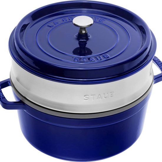 Cocotte 26cm con cestello vapore Staub Blu