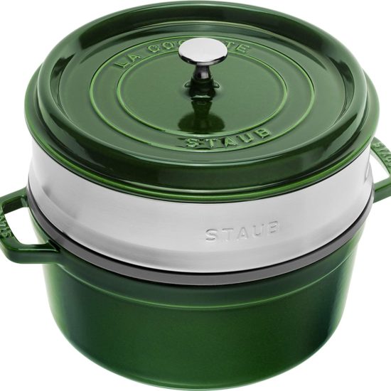 Cocotte 26cm con cestello vapore Staub Verde