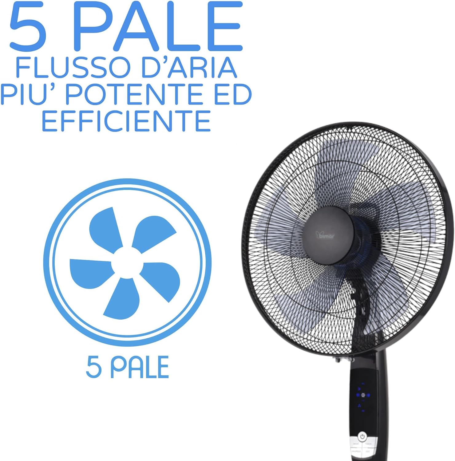 Bimar AMA12 Ventilatore a Piantana con 5 Pale, Elica Ø 40 cm, Ventilatore con Telecomando e Timer - immagine 4